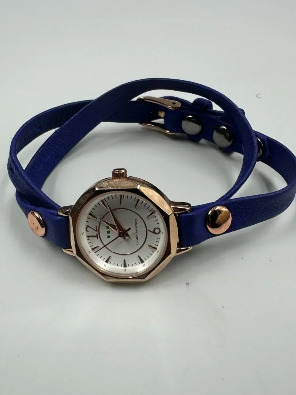 3/$30 La Mer Collection Watch Rose Gold Tone Blue Wrap Around Band  New Battery
